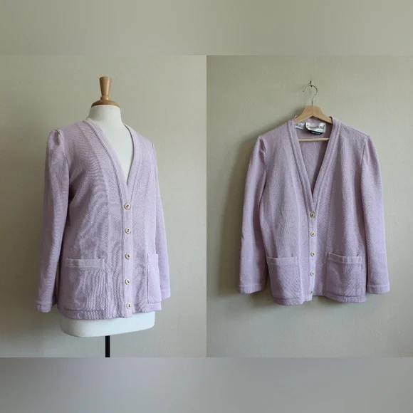 Vintage 70s Castleberry Albrechts Lavender Purple Dacron Textured Cardigan - Picture 1 of 10